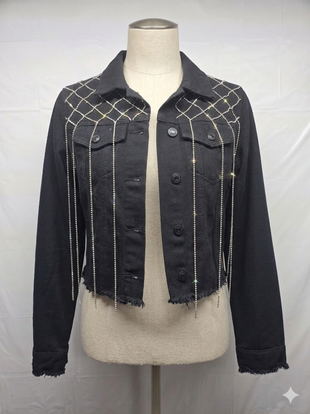 Rhinestone Cropped Jacket Black XL NWT Y2K Glam Denim Blvd - Picture 2 of 13